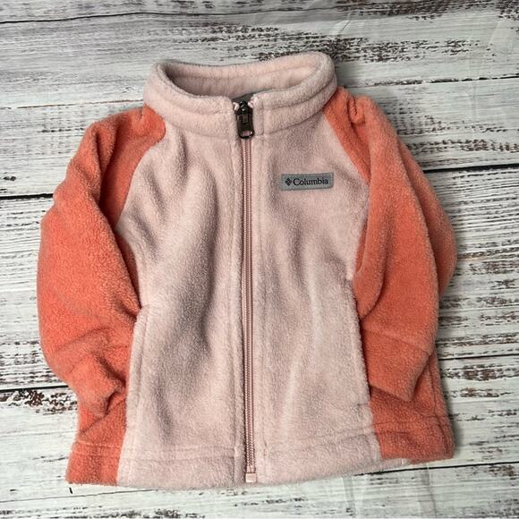 Columbia Fleece Jacket Baby 3-6 Months Pink Colorblock Benton Springs Fleece - Picture 1 of 8